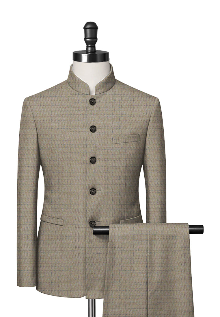 Sand Brown Mandarin Collar Suit